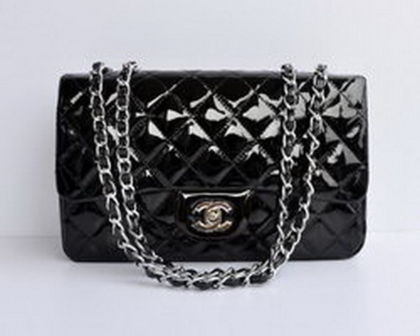 7A Replica Chanel Jumbo A28600 Black Patent Leather with Silver Hardware Flap